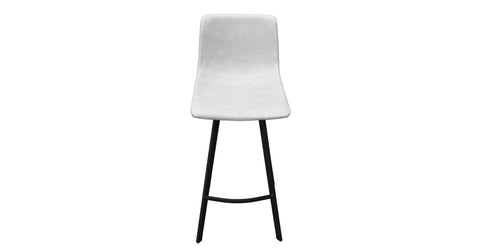 Elland Modern Upholstered Leather Bar Stool With Iron Legs & Footrest Light Grey