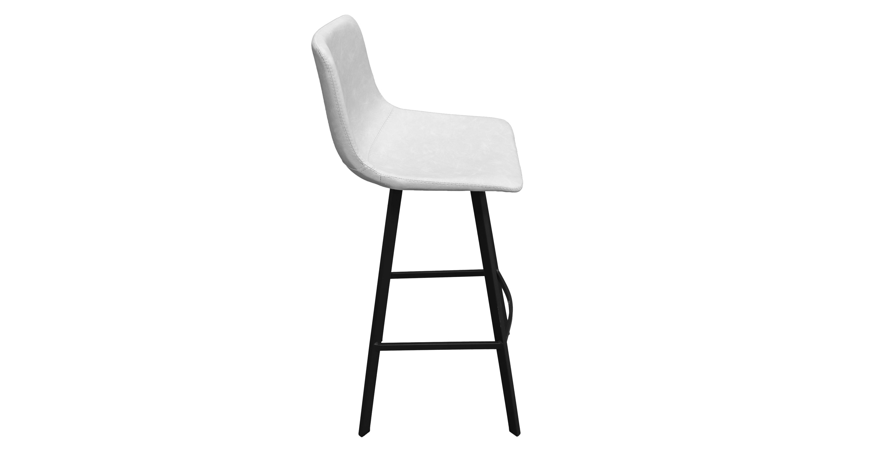 Elland Modern Upholstered Leather Bar Stool With Iron Legs & Footrest Light Grey