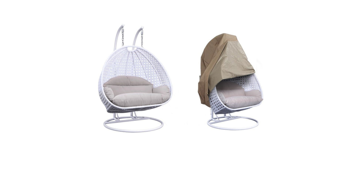 Wicker Hanging 2 person Egg Swing Chair With Outdoor Cover Beige