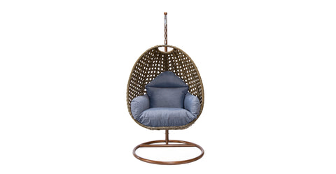 Beige Wicker Hanging Single Egg Swing Chair With Cushions Charcoal Blue