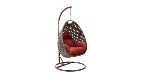 Beige Wicker Hanging Single Egg Swing Chair With Cushions Cherry