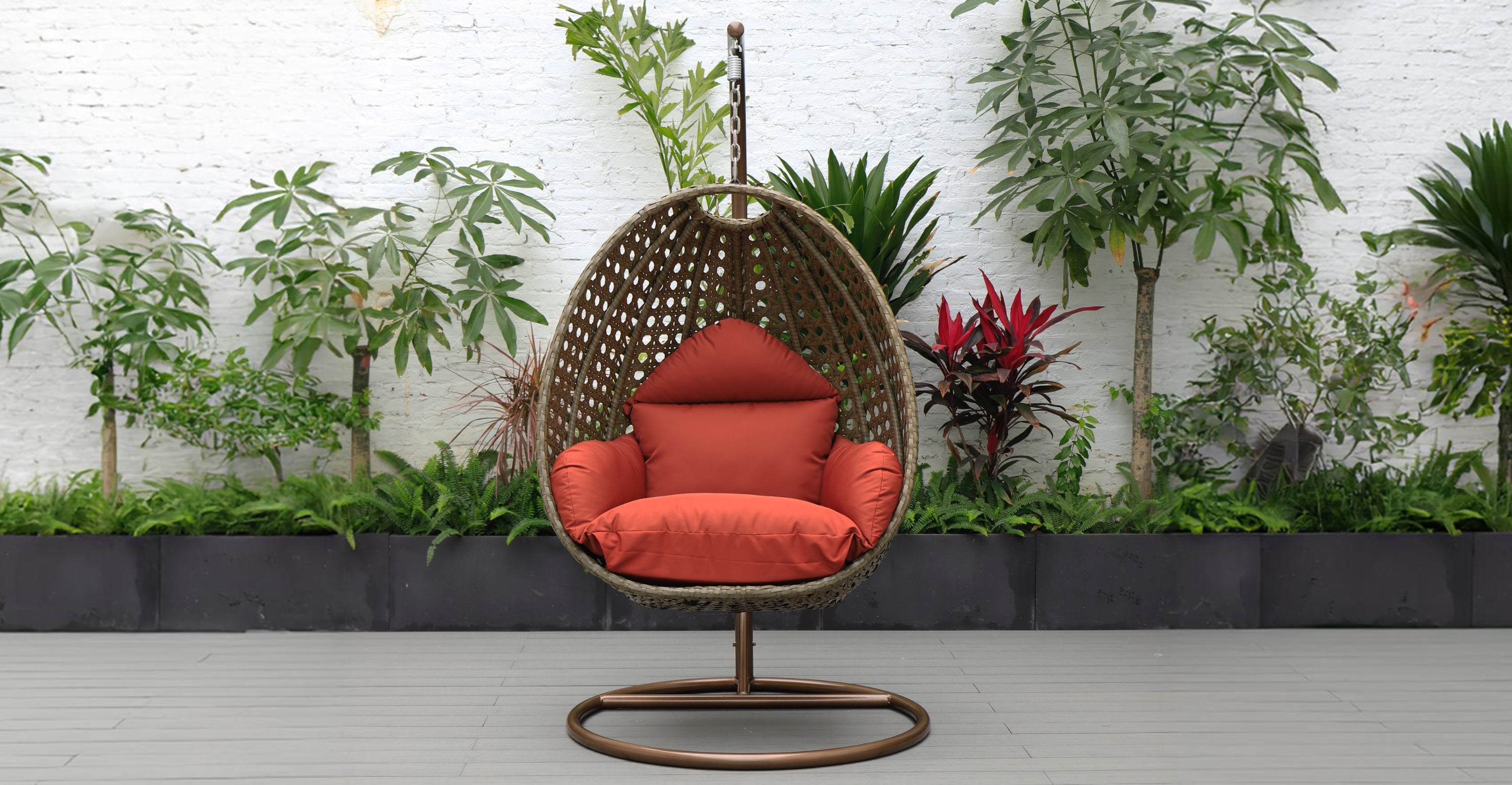 Beige Wicker Hanging Single Egg Swing Chair With Cushions Cherry