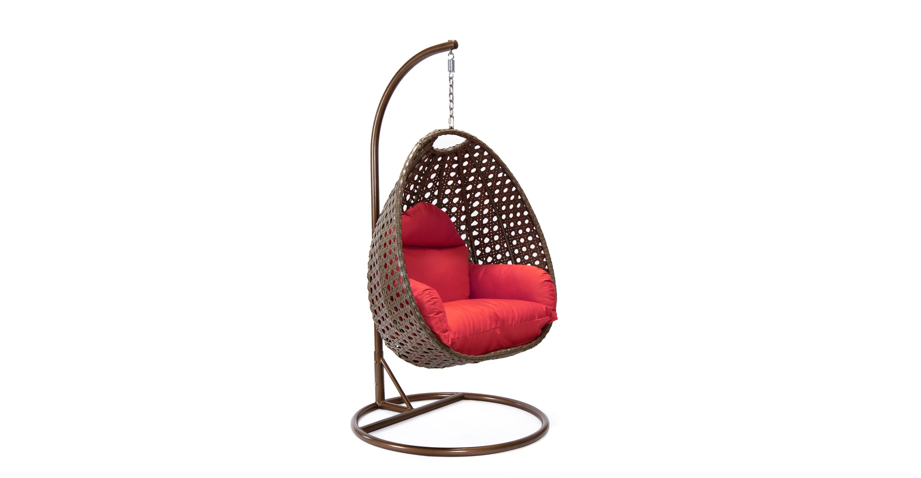 Beige Wicker Hanging Single Egg Swing Chair With Cushions Red