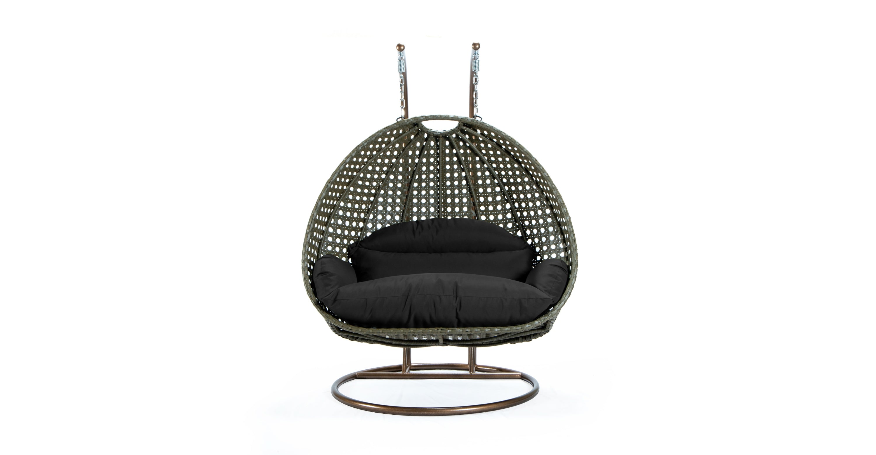 Modern Beige Wicker Hanging Double Seater Egg Swing Chair Black