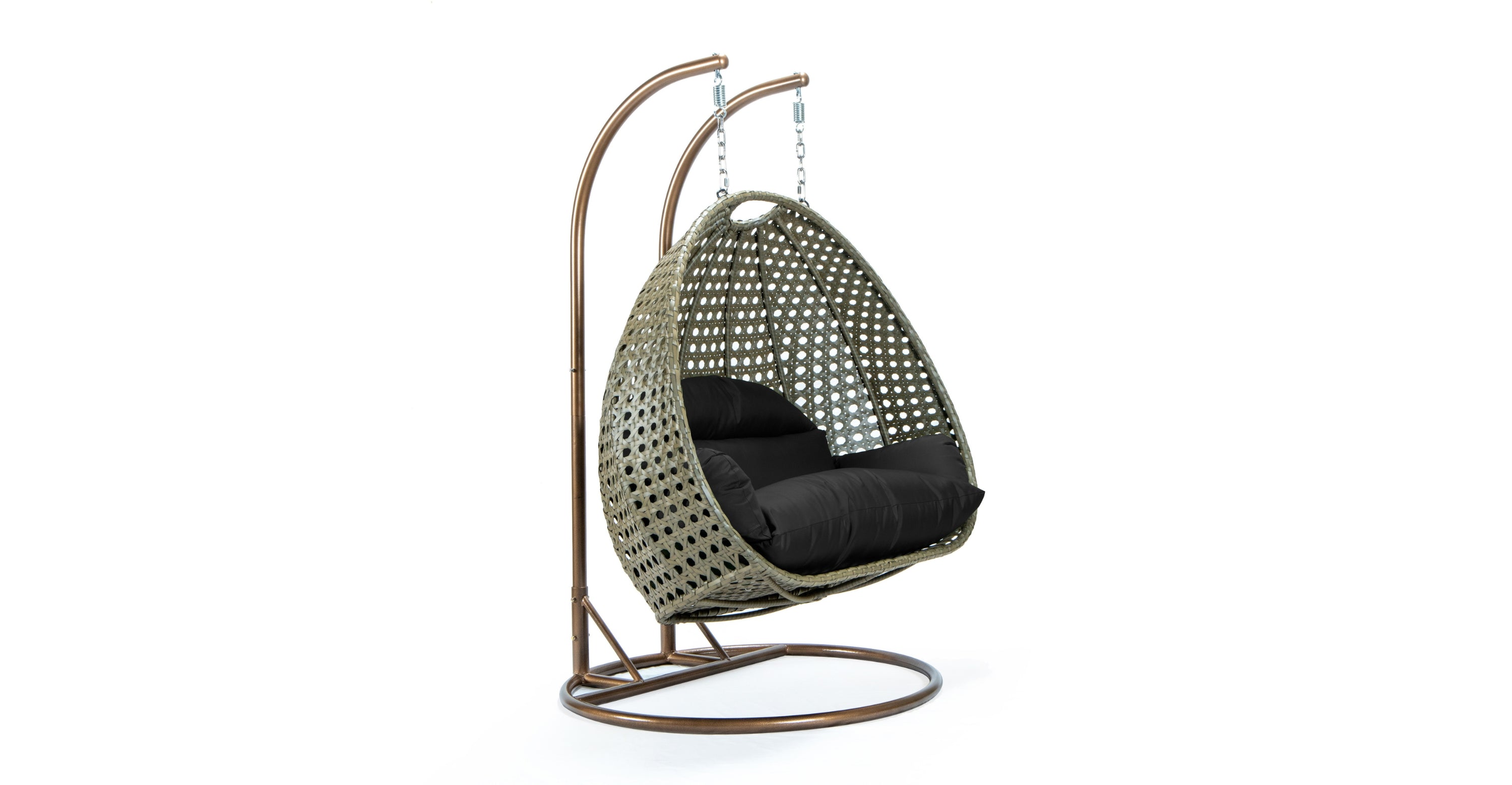 Modern Beige Wicker Hanging Double Seater Egg Swing Chair Black