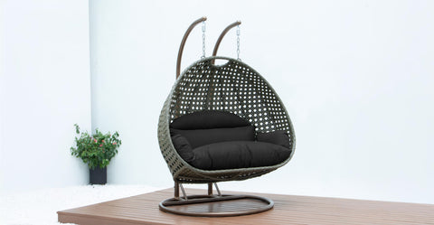 Modern Beige Wicker Hanging Double Seater Egg Swing Chair Black