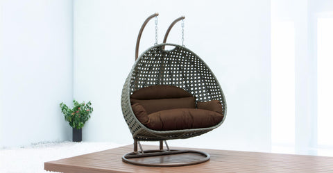 Modern Beige Wicker Hanging Double Seater Egg Swing Chair Brown