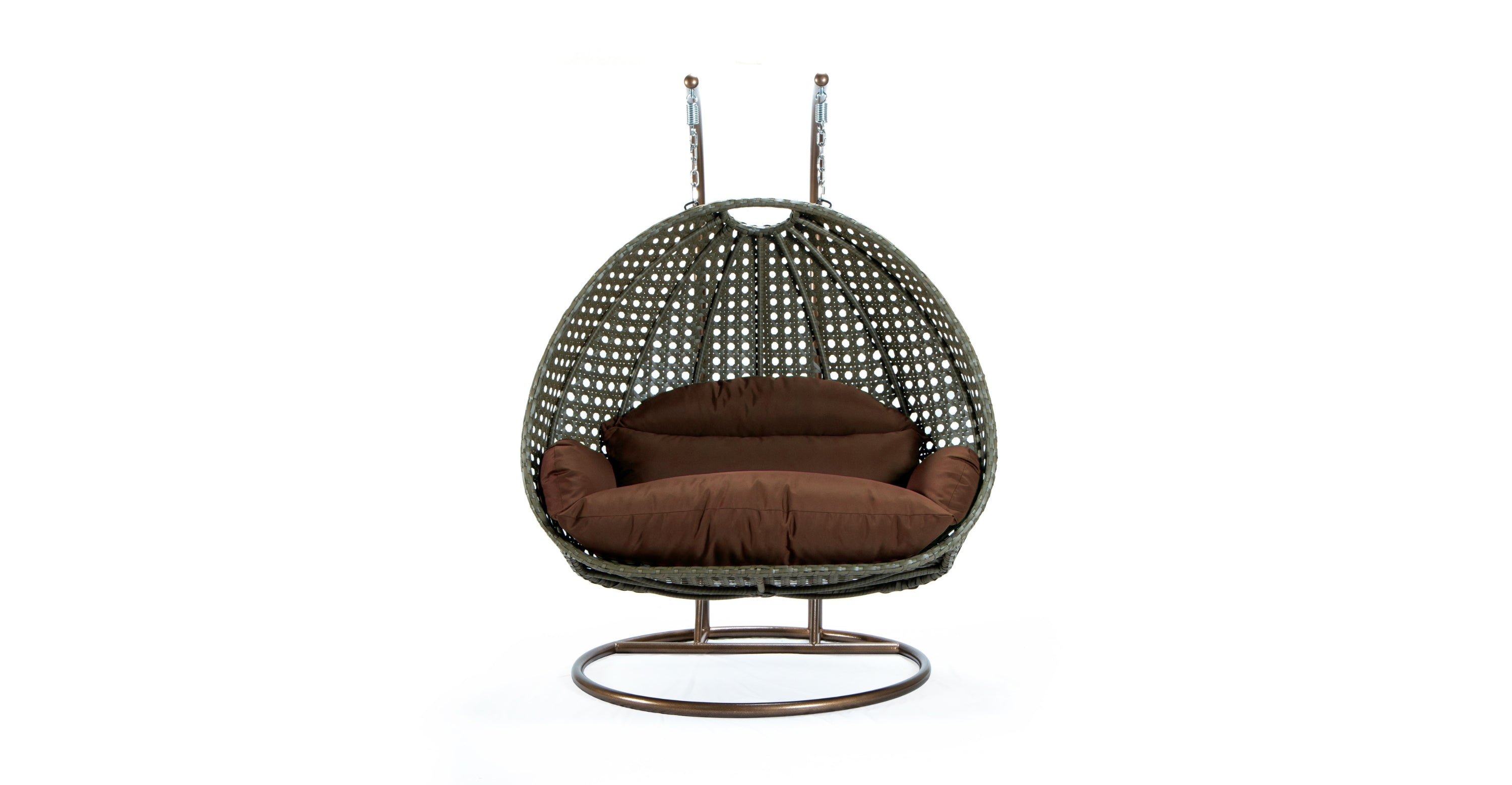 Modern Beige Wicker Hanging Double Seater Egg Swing Chair Brown