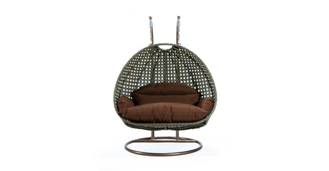 Modern Beige Wicker Hanging Double Seater Egg Swing Chair Brown