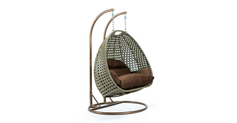 Modern Beige Wicker Hanging Double Seater Egg Swing Chair Brown