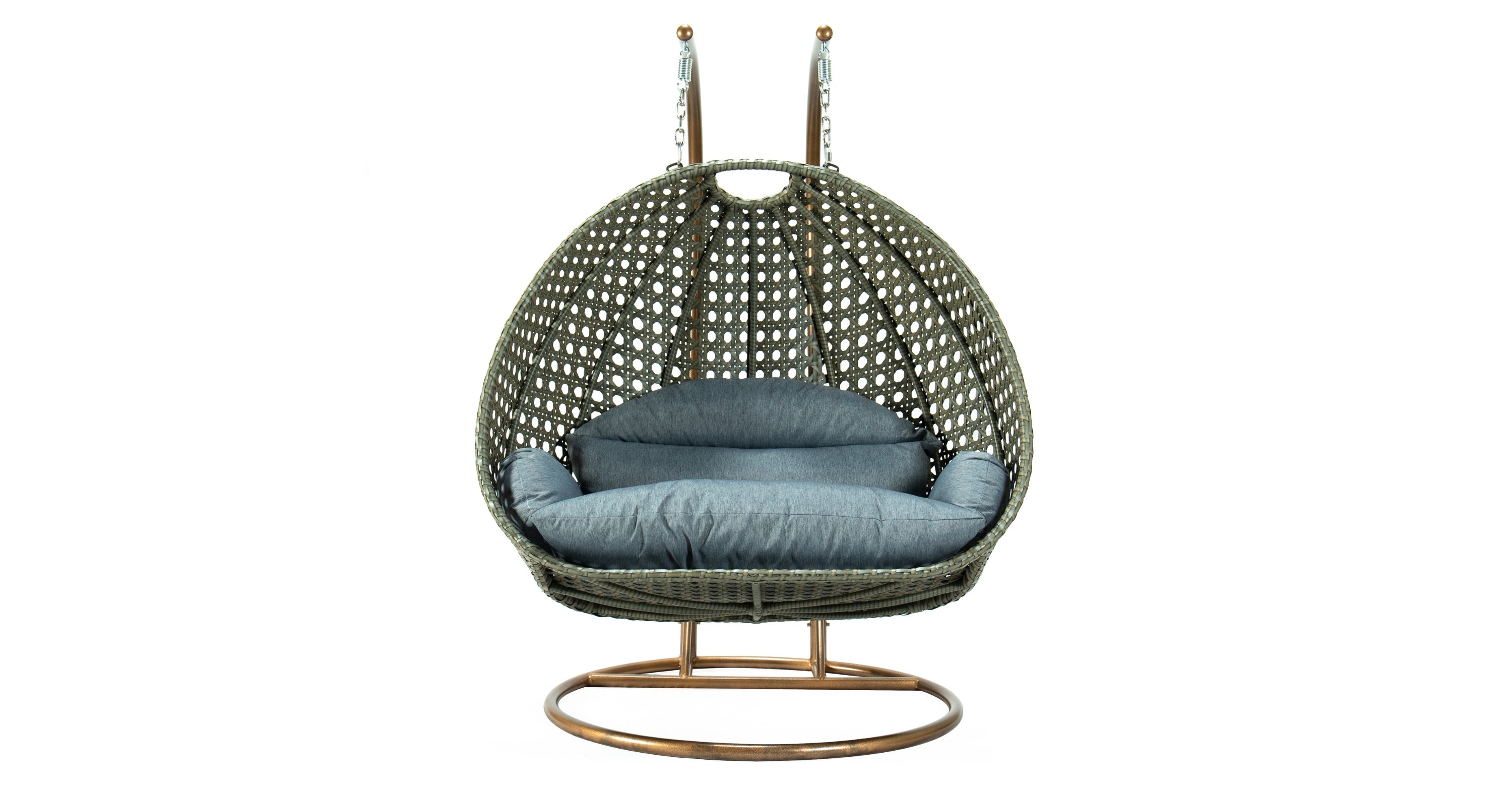 Modern Beige Wicker Hanging Double Seater Egg Swing Chair Charcoal Blue