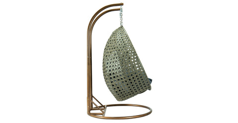 Modern Beige Wicker Hanging Double Seater Egg Swing Chair Charcoal Blue