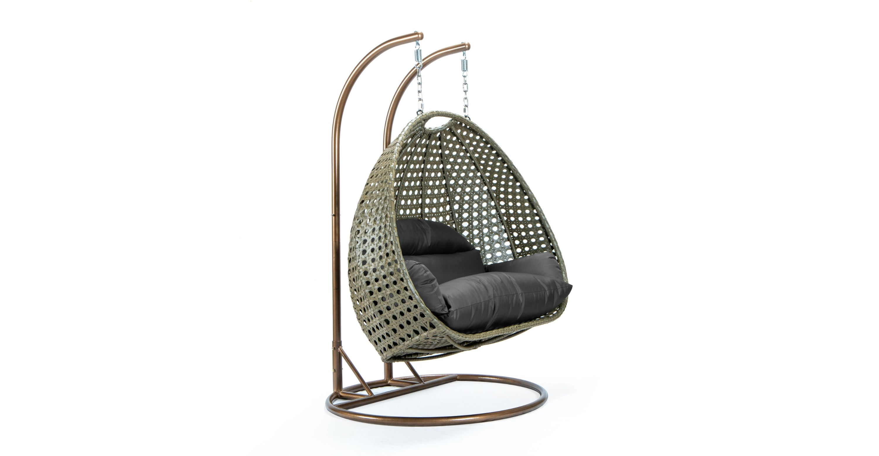 Modern Beige Wicker Hanging Double Seater Egg Swing Chair Dark Grey