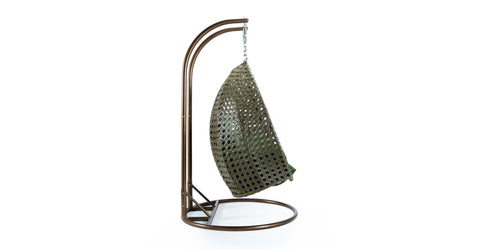 Modern Beige Wicker Hanging Double Seater Egg Swing Chair Dark Green