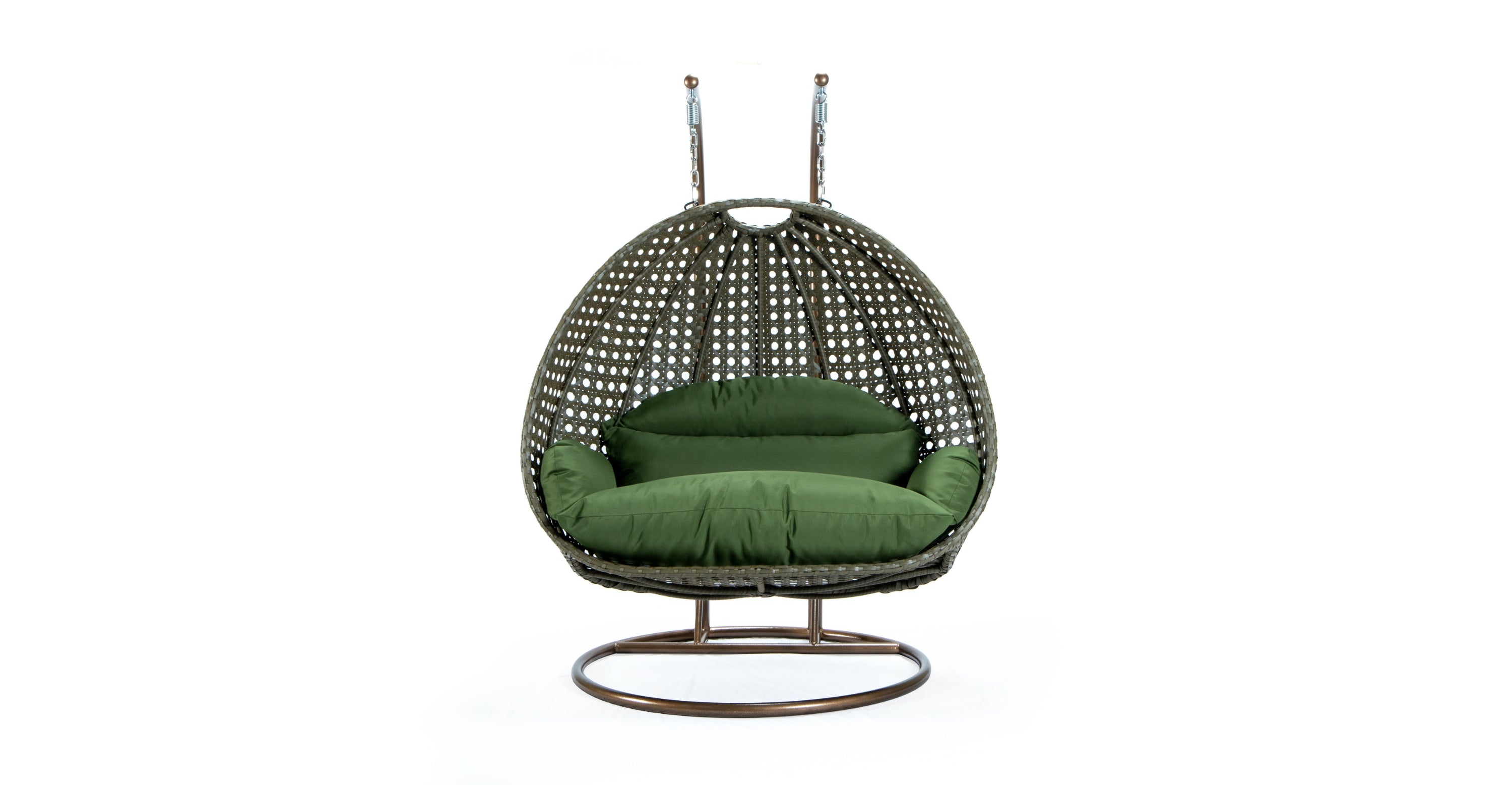 Modern Beige Wicker Hanging Double Seater Egg Swing Chair Dark Green