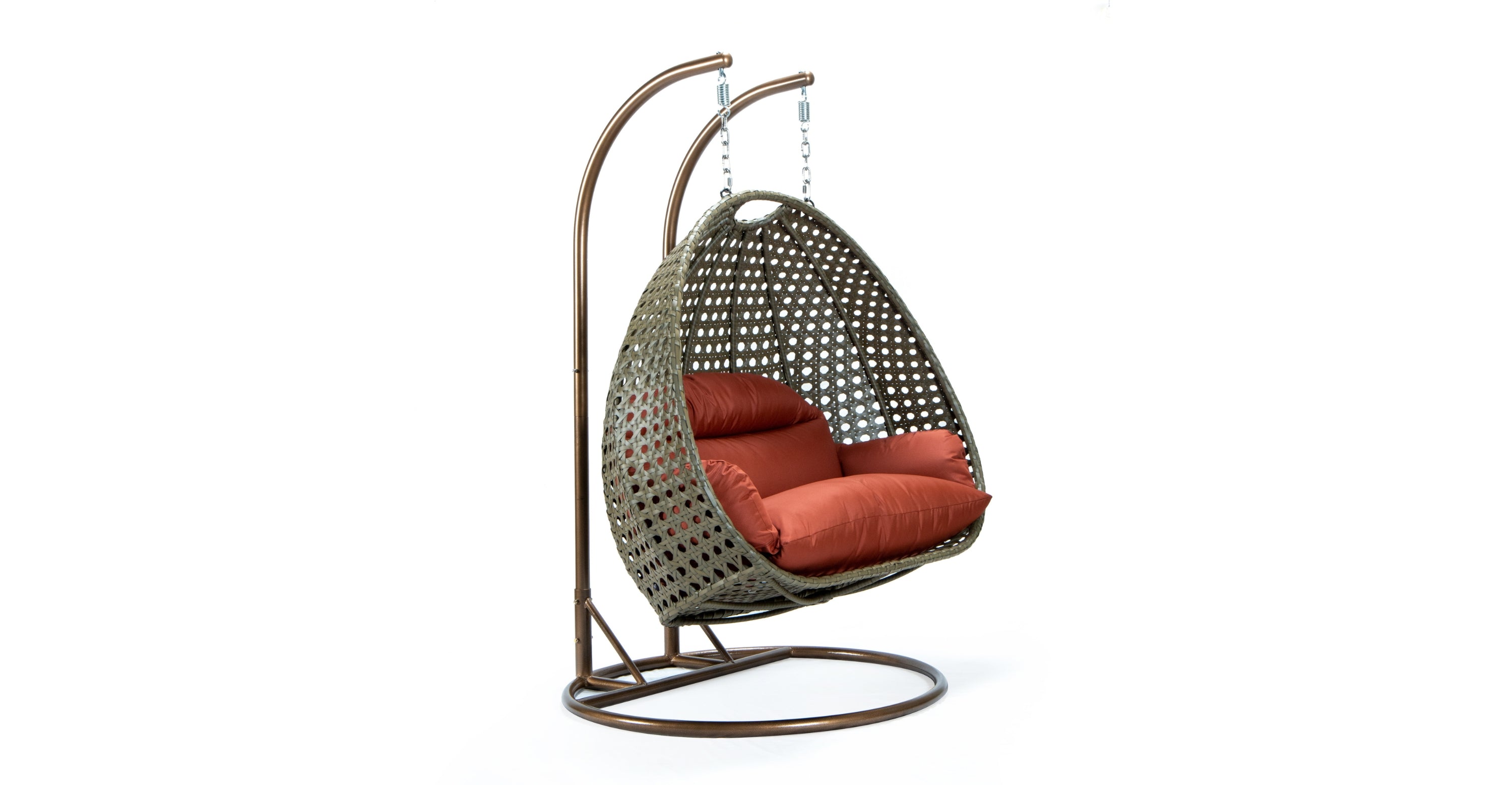 Modern Beige Wicker Hanging Double Seater Egg Swing Chair Dark Orange