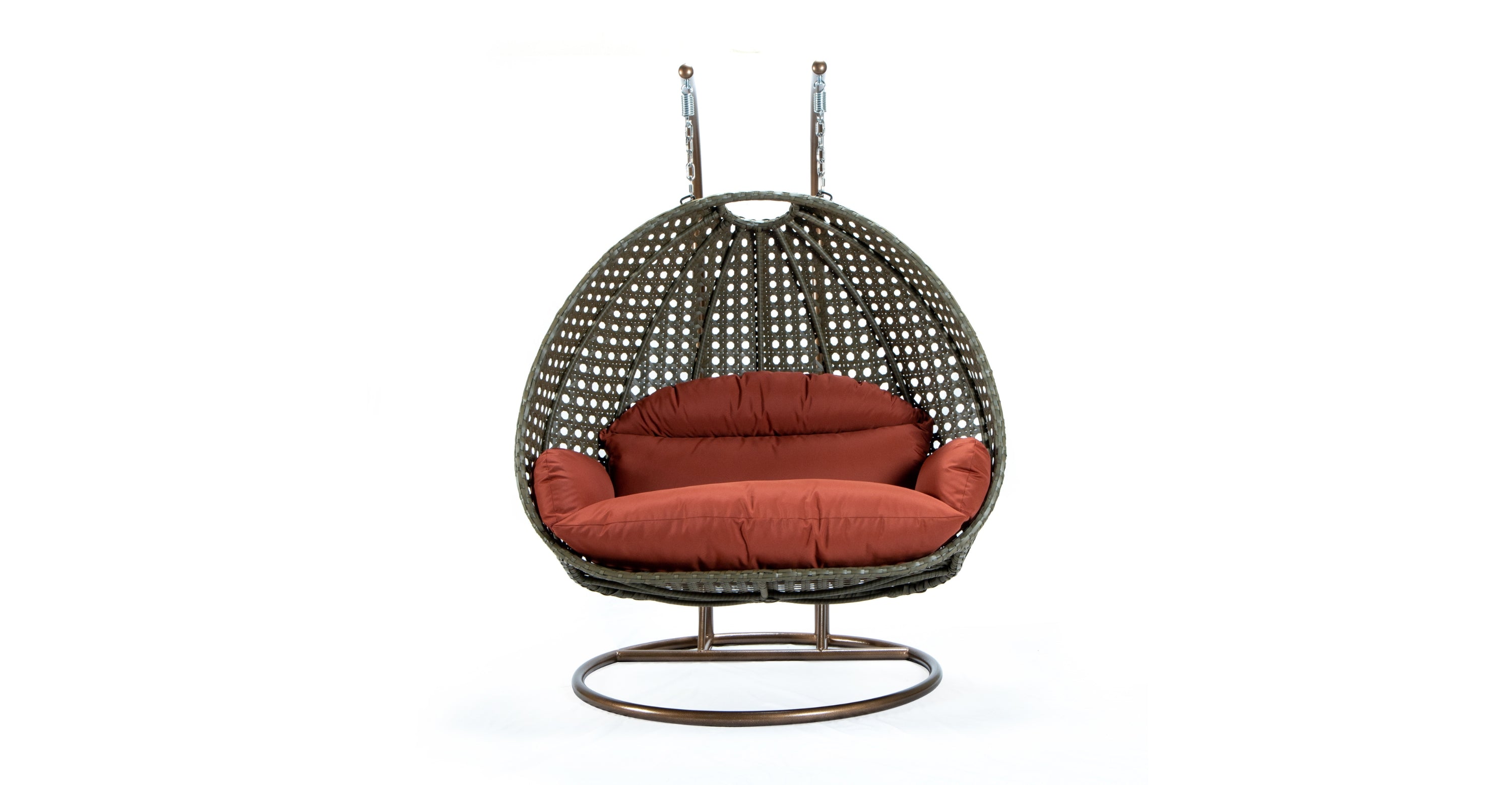 Modern Beige Wicker Hanging Double Seater Egg Swing Chair Dark Orange