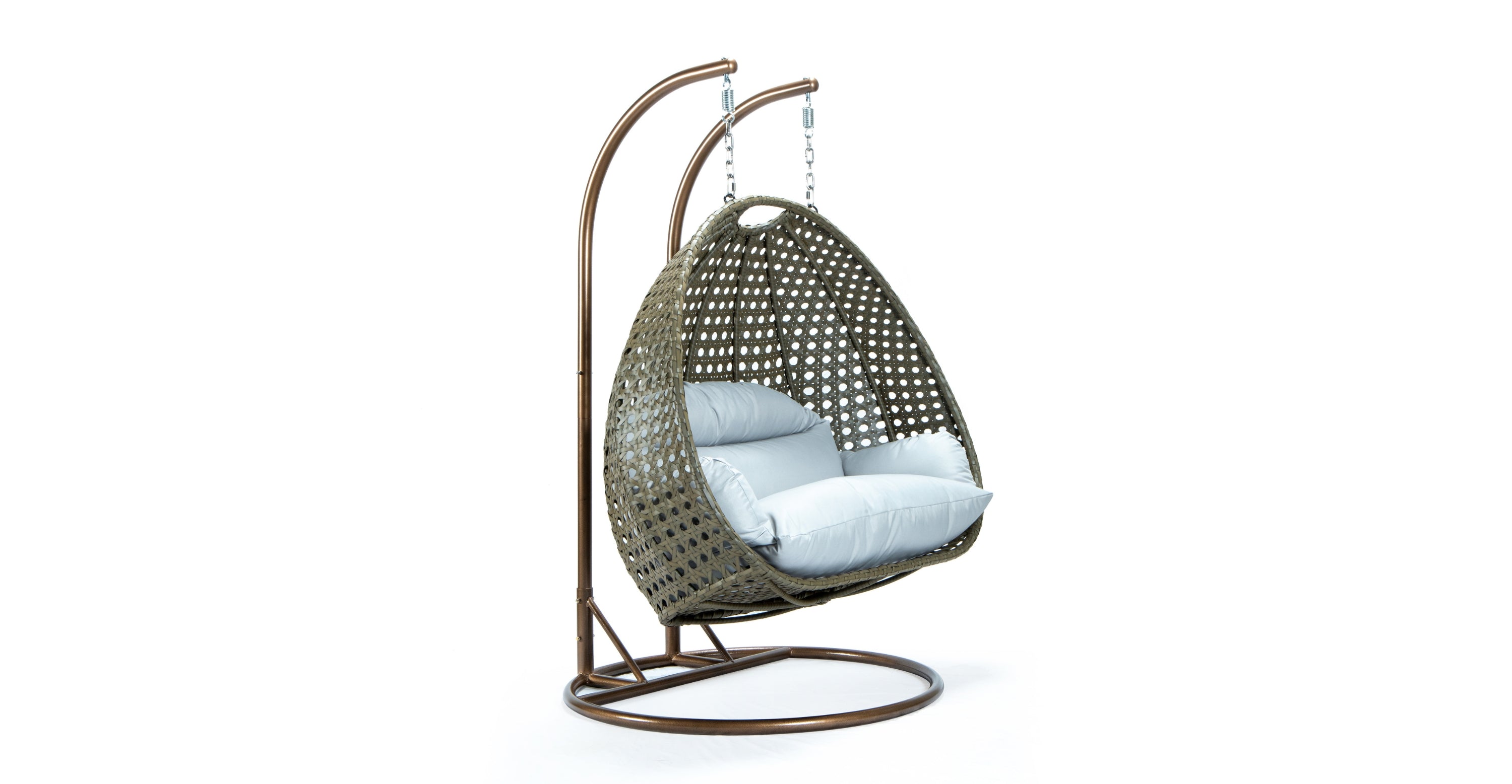 Modern Beige Wicker Hanging Double Seater Egg Swing Chair Light Grey