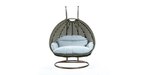 Modern Beige Wicker Hanging Double Seater Egg Swing Chair Light Grey