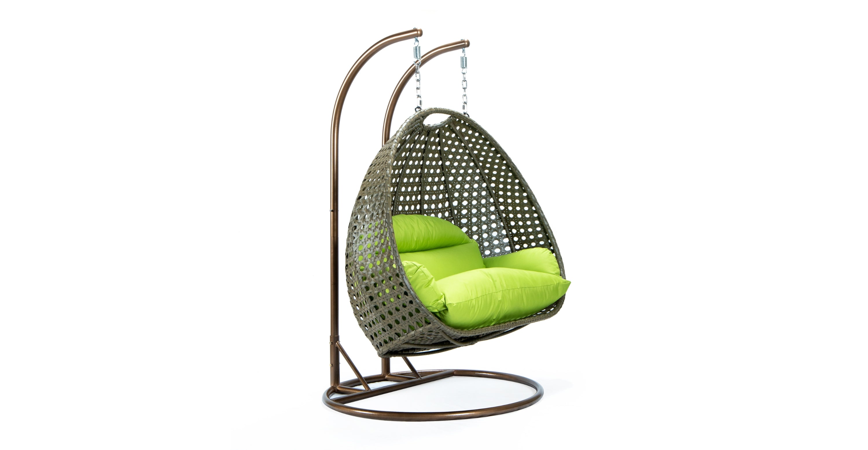 Modern Beige Wicker Hanging Double Seater Egg Swing Chair Light Green