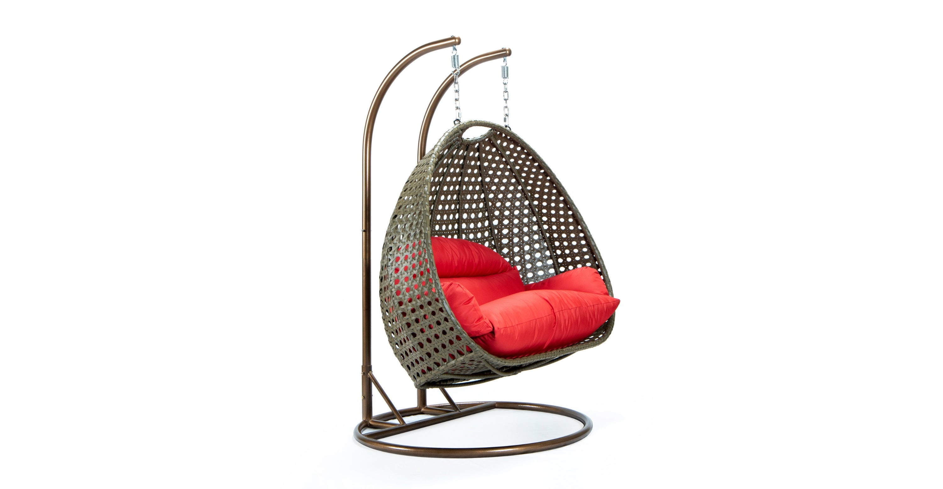 Modern Beige Wicker Hanging Double Seater Egg Swing Chair Red