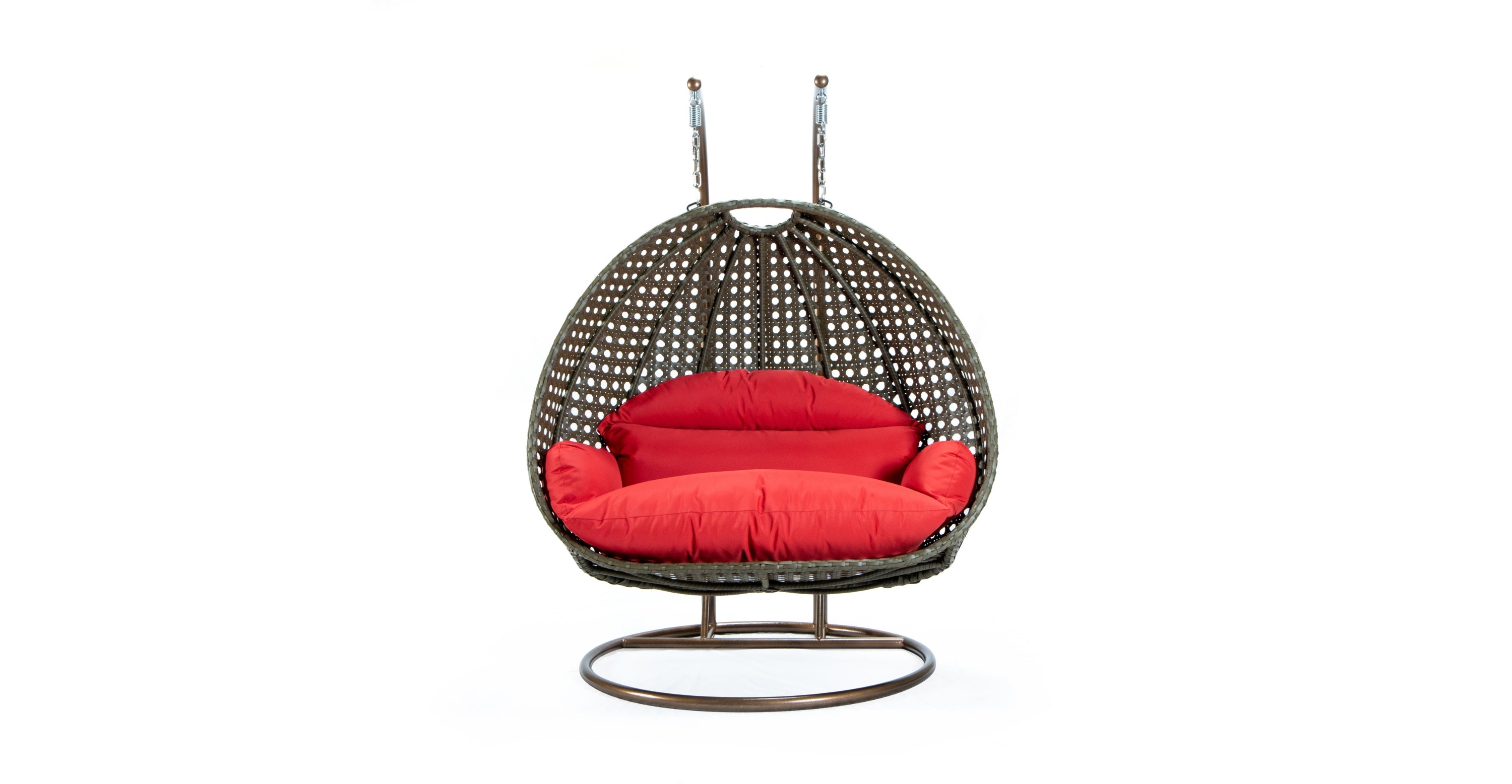 Modern Beige Wicker Hanging Double Seater Egg Swing Chair Red