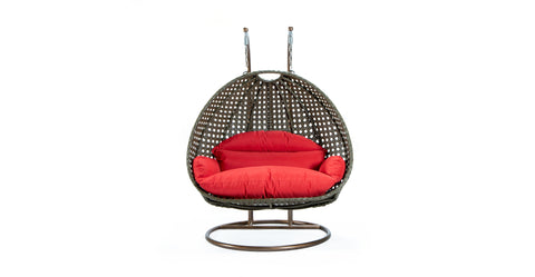 Modern Beige Wicker Hanging Double Seater Egg Swing Chair Red