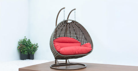 Modern Beige Wicker Hanging Double Seater Egg Swing Chair Red