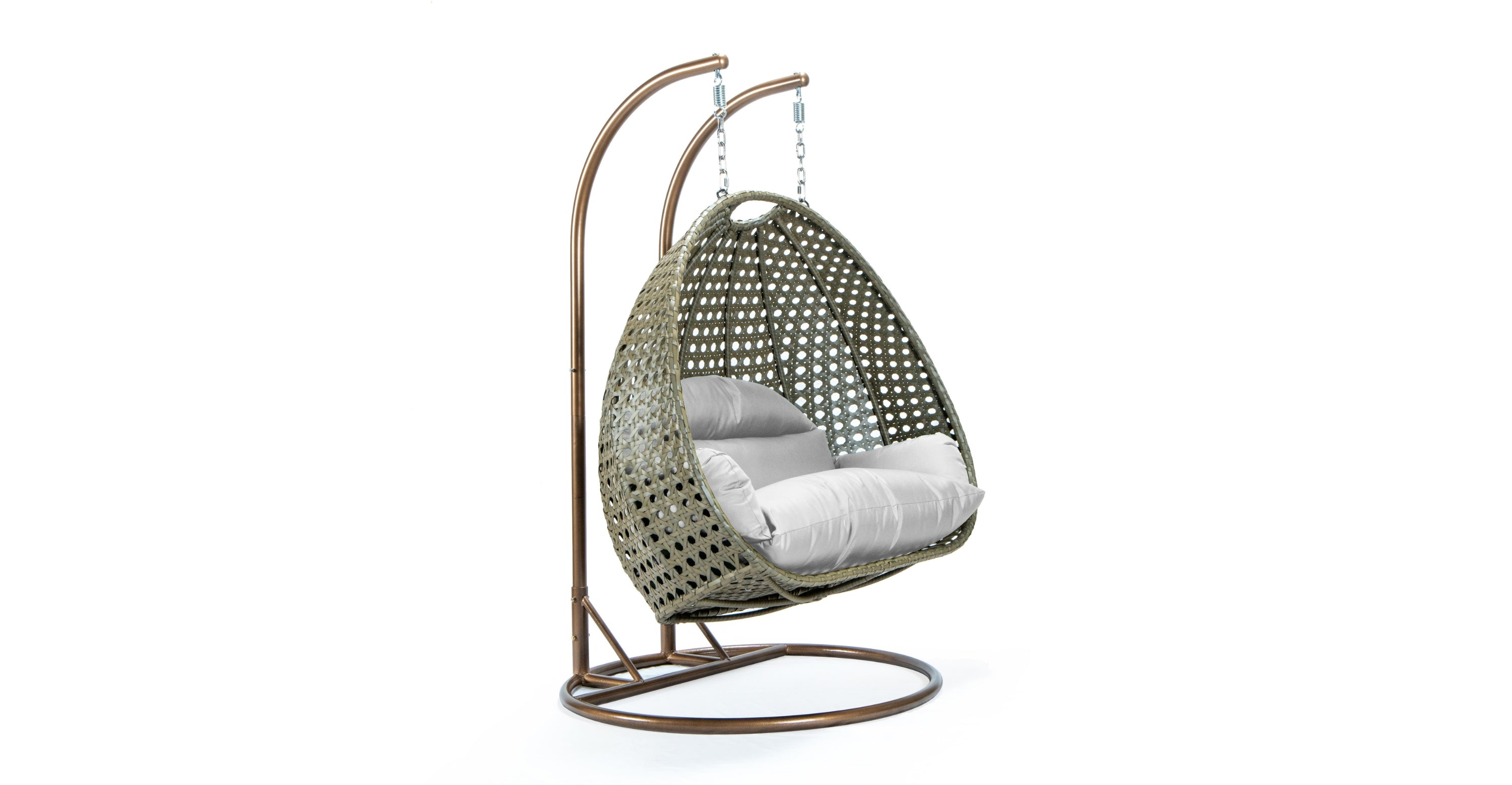 Modern Beige Wicker Hanging Double Seater Egg Swing Chair White