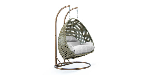 Modern Beige Wicker Hanging Double Seater Egg Swing Chair White