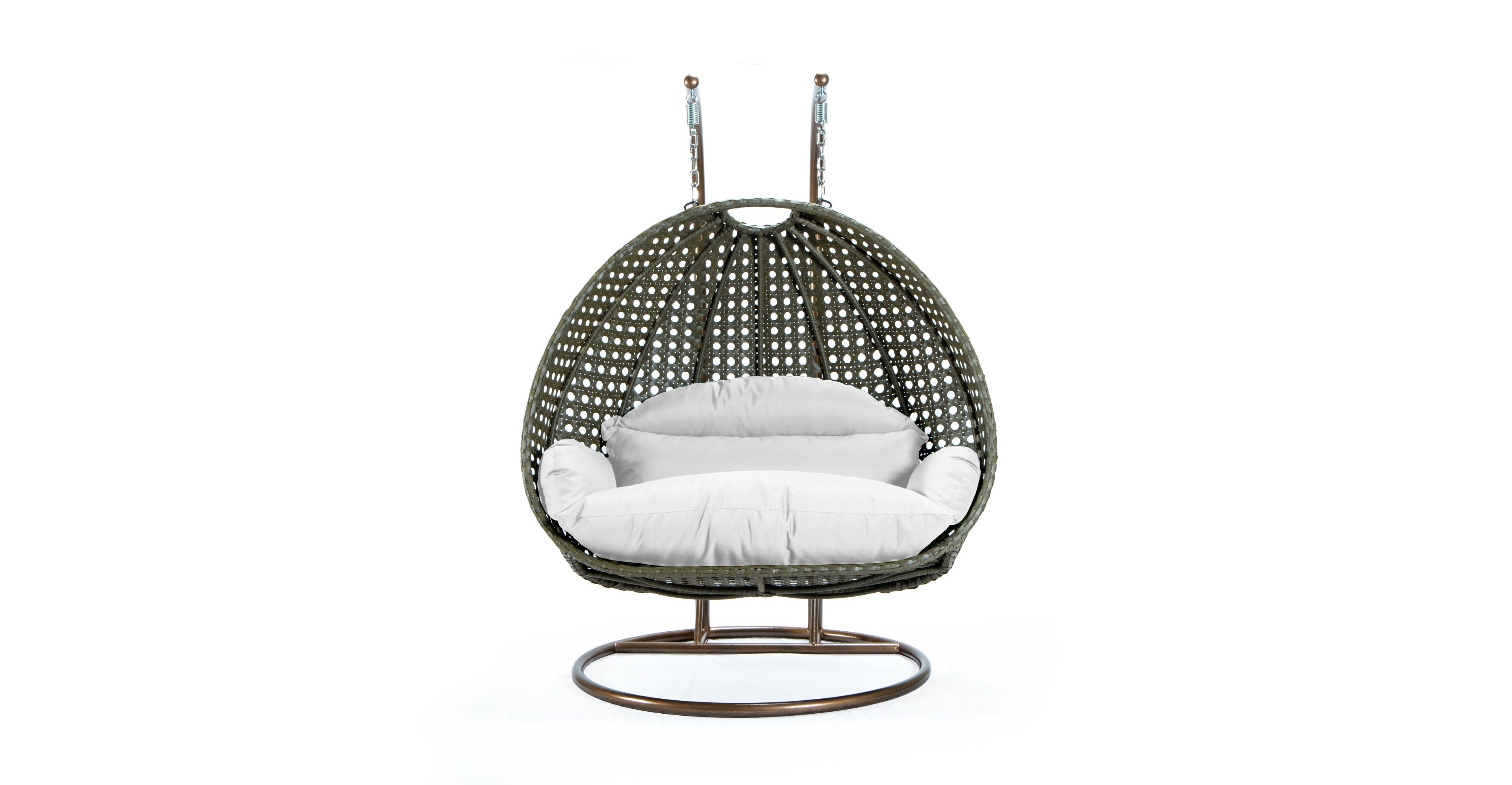 Modern Beige Wicker Hanging Double Seater Egg Swing Chair White