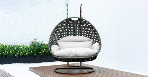 Modern Beige Wicker Hanging Double Seater Egg Swing Chair White