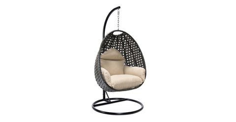 Charcoal Wicker Hanging Single Egg Swing Chair With Cushions Beige