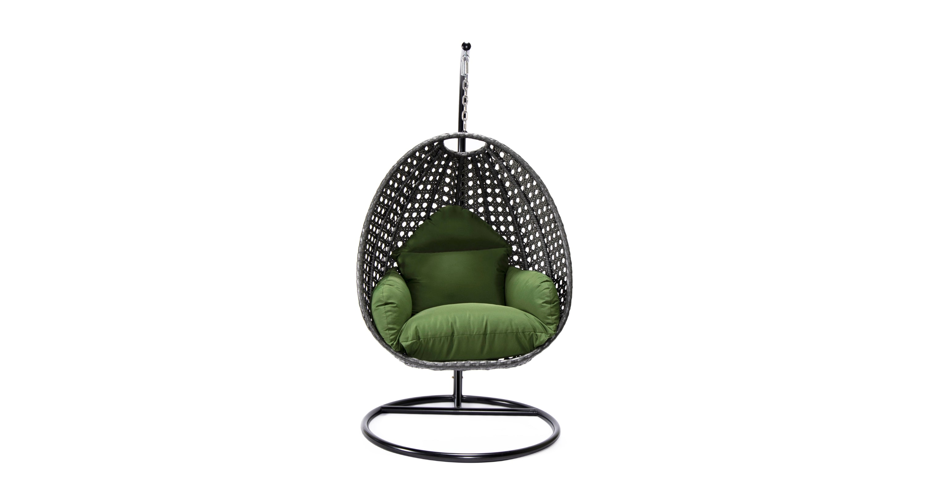 Charcoal Wicker Hanging Single Egg Swing Chair With Cushions Dark Green