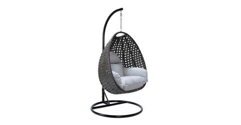 Charcoal Wicker Hanging Single Egg Swing Chair With Cushions Light Grey