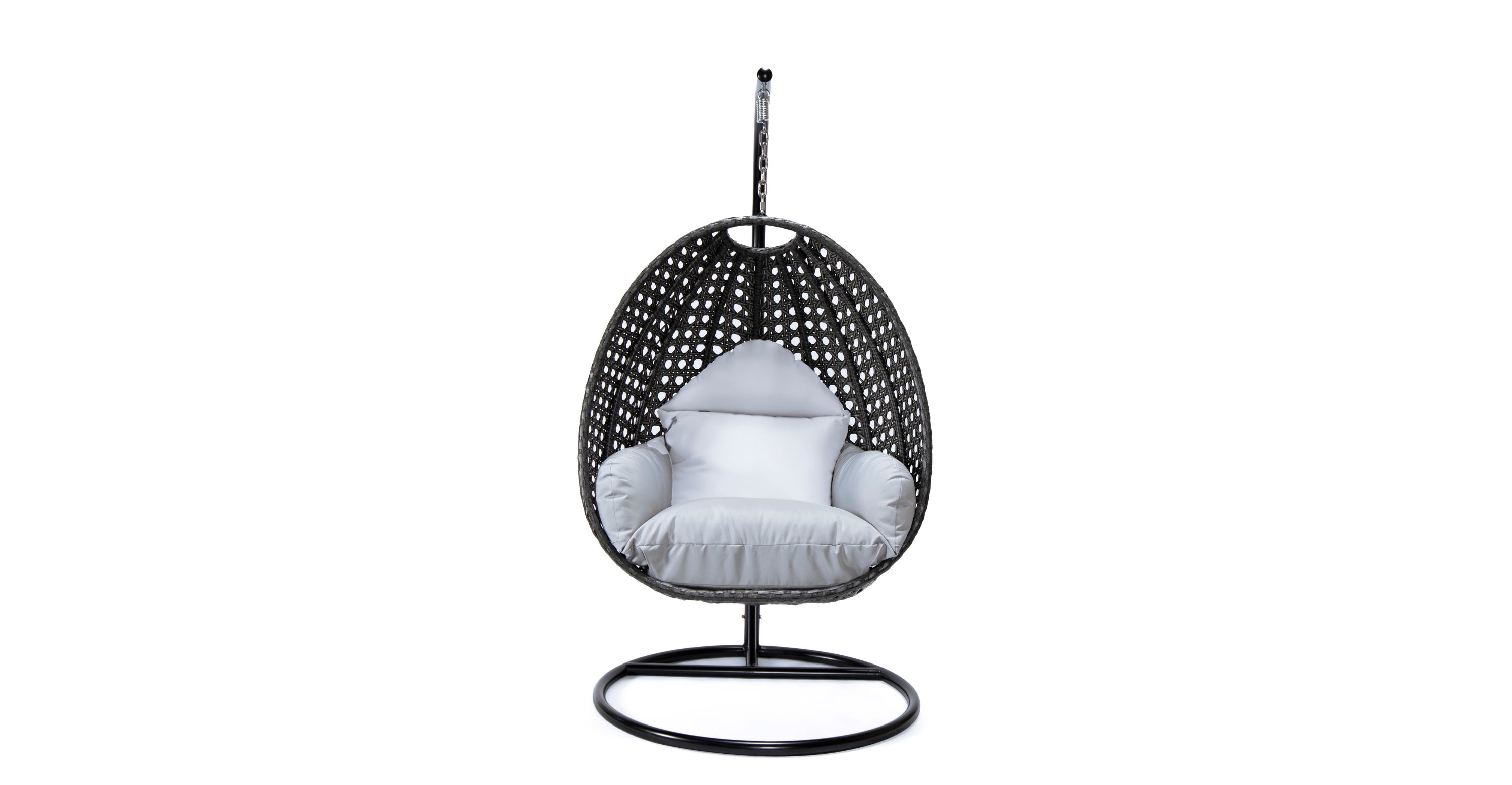 Charcoal Wicker Hanging Single Egg Swing Chair With Cushions Light Grey