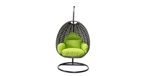 Charcoal Wicker Hanging Single Egg Swing Chair With Cushions Light Green