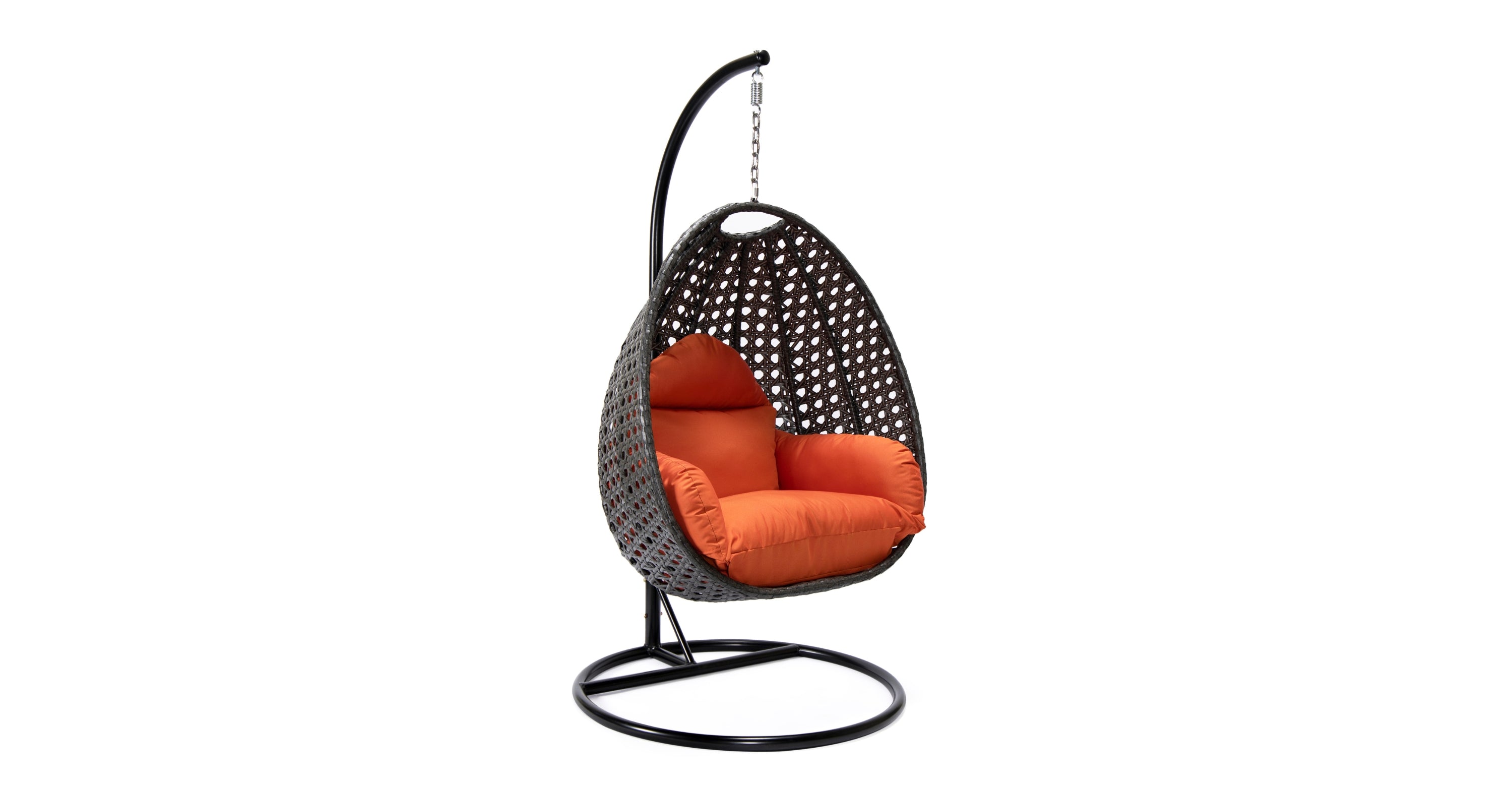 Charcoal Wicker Hanging Single Egg Swing Chair With Cushions Orange