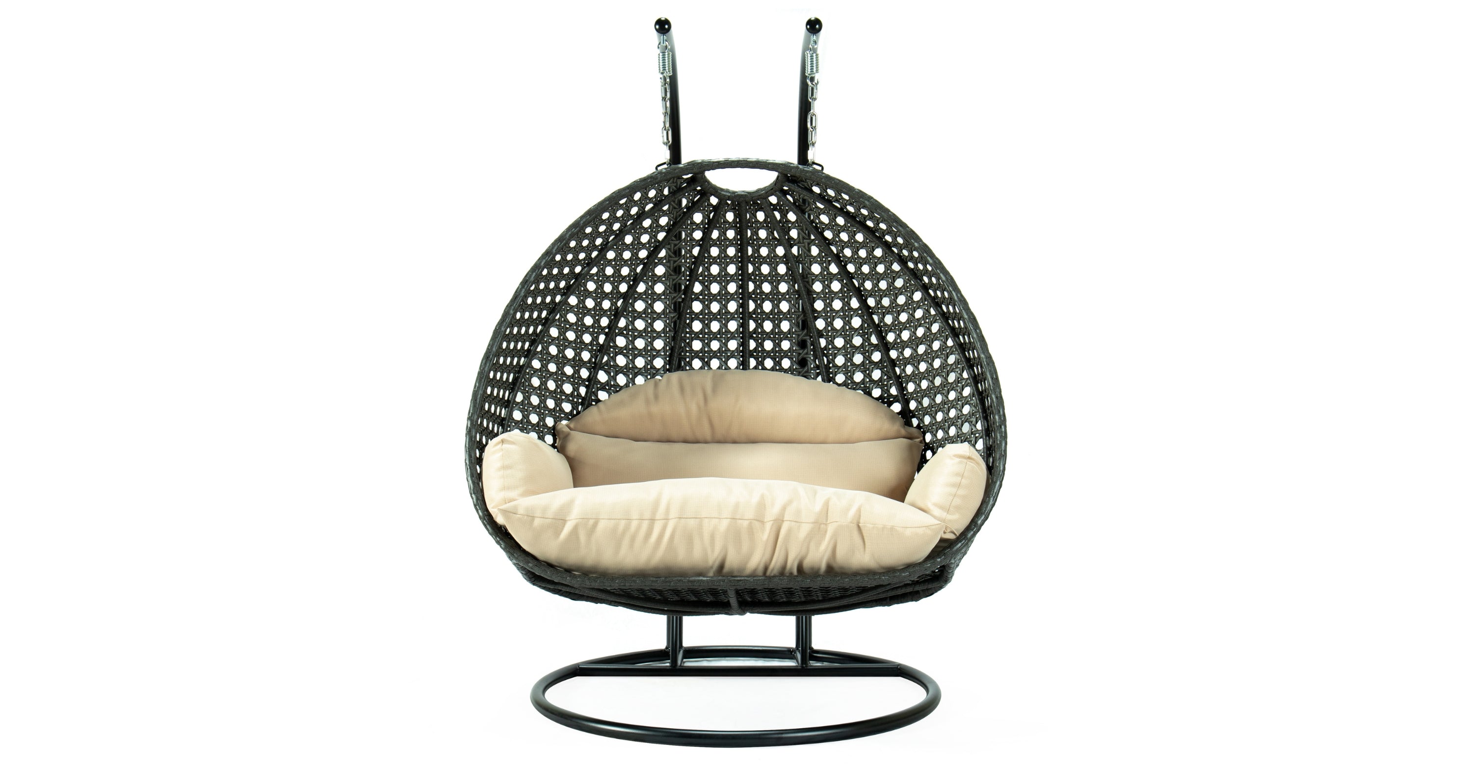 Modern Charcoal Wicker Hanging Double Seater Egg Swing Chair Beige