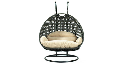 Modern Charcoal Wicker Hanging Double Seater Egg Swing Chair Beige