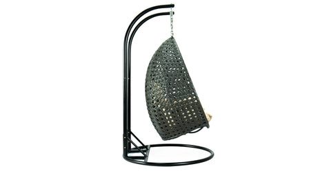 Modern Charcoal Wicker Hanging Double Seater Egg Swing Chair Beige