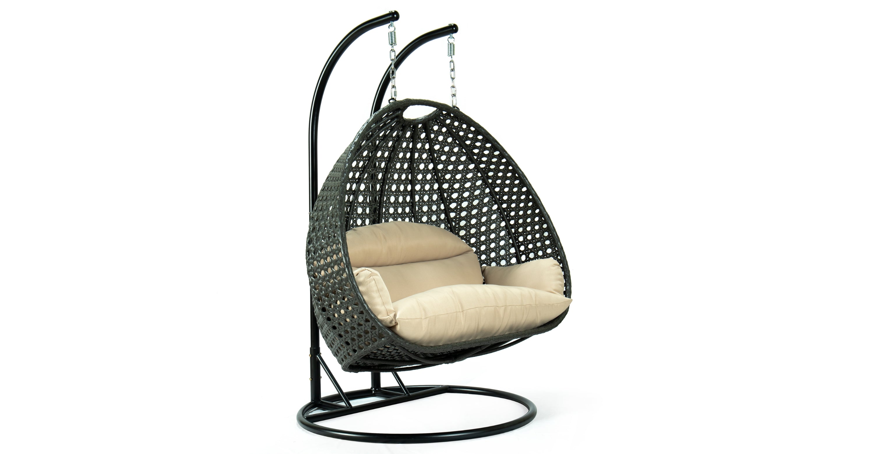 Modern Charcoal Wicker Hanging Double Seater Egg Swing Chair Beige