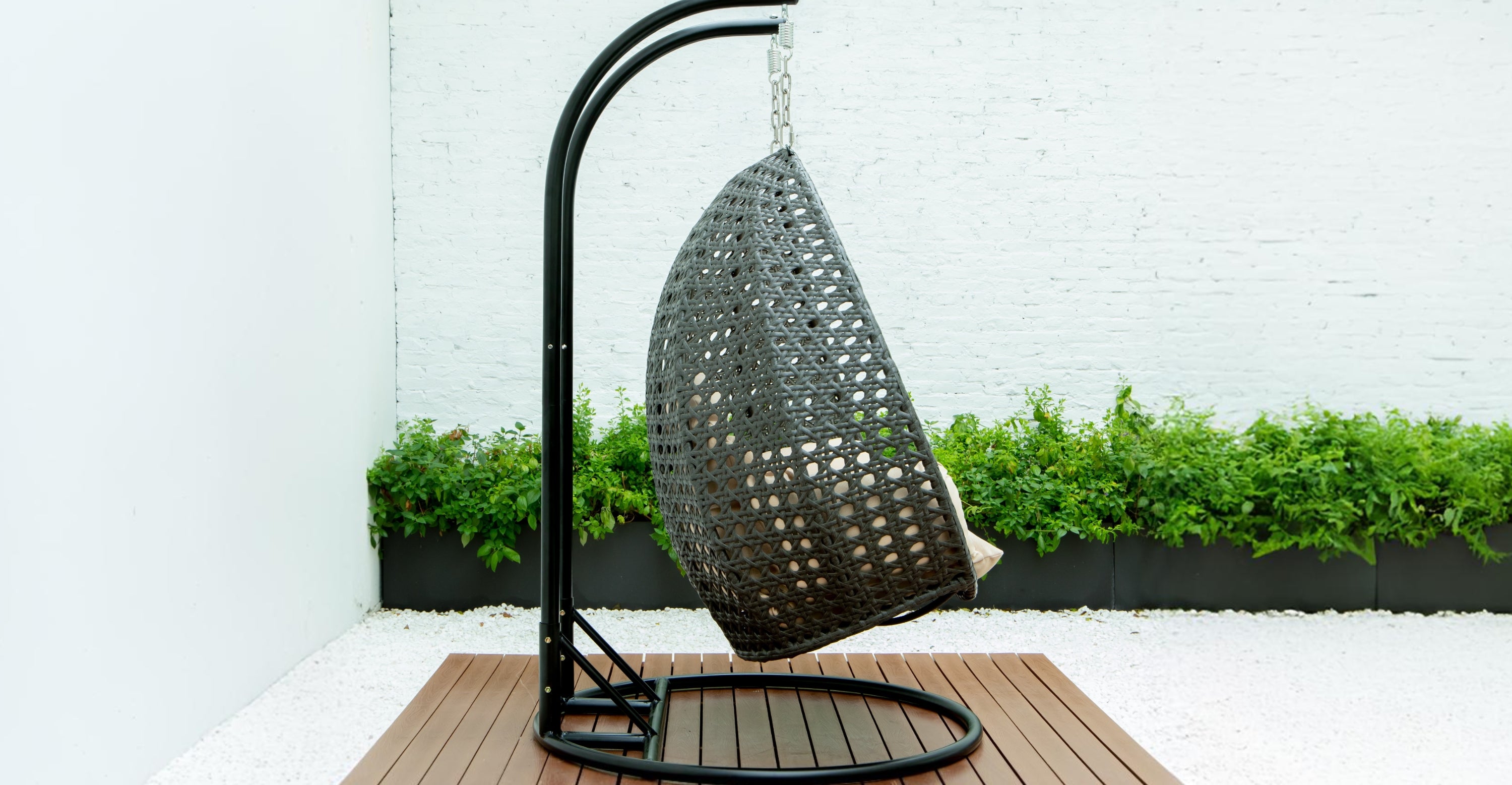 Modern Charcoal Wicker Hanging Double Seater Egg Swing Chair Beige