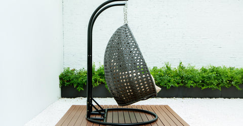 Modern Charcoal Wicker Hanging Double Seater Egg Swing Chair Beige