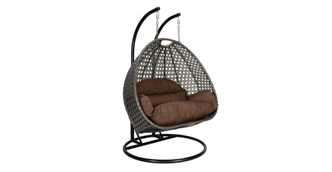 Modern Charcoal Wicker Hanging Double Seater Egg Swing Chair Brown