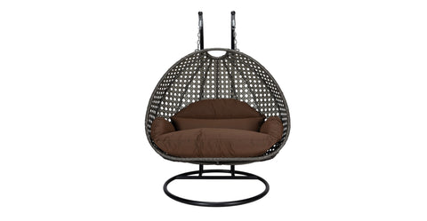 Modern Charcoal Wicker Hanging Double Seater Egg Swing Chair Brown