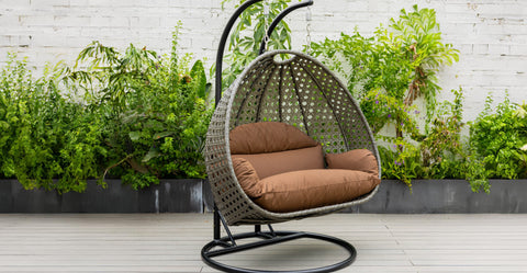 Modern Charcoal Wicker Hanging Double Seater Egg Swing Chair Brown