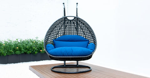 Modern Charcoal Wicker Hanging Double Seater Egg Swing Chair Blue