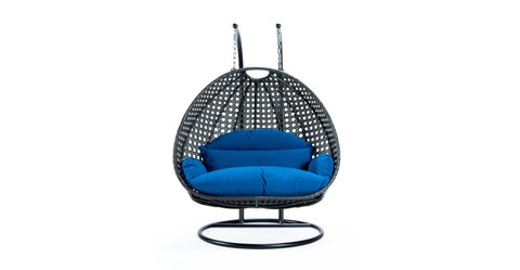 Modern Charcoal Wicker Hanging Double Seater Egg Swing Chair Blue