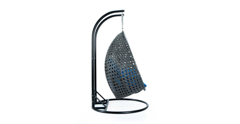 Modern Charcoal Wicker Hanging Double Seater Egg Swing Chair Blue